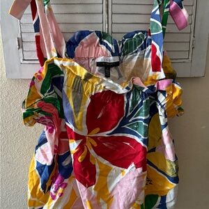 Eloquii Multicolor Floral Tie-Strap Top